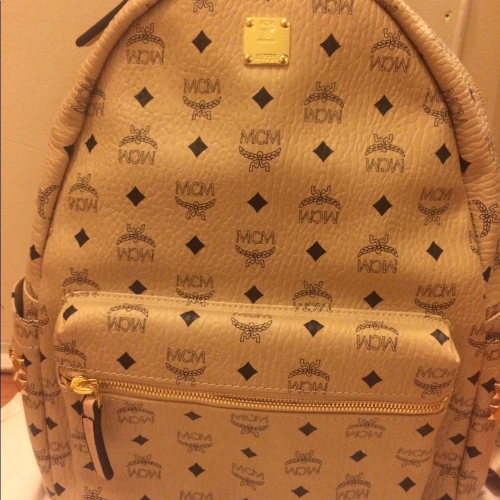 mcm medium backpack in beige